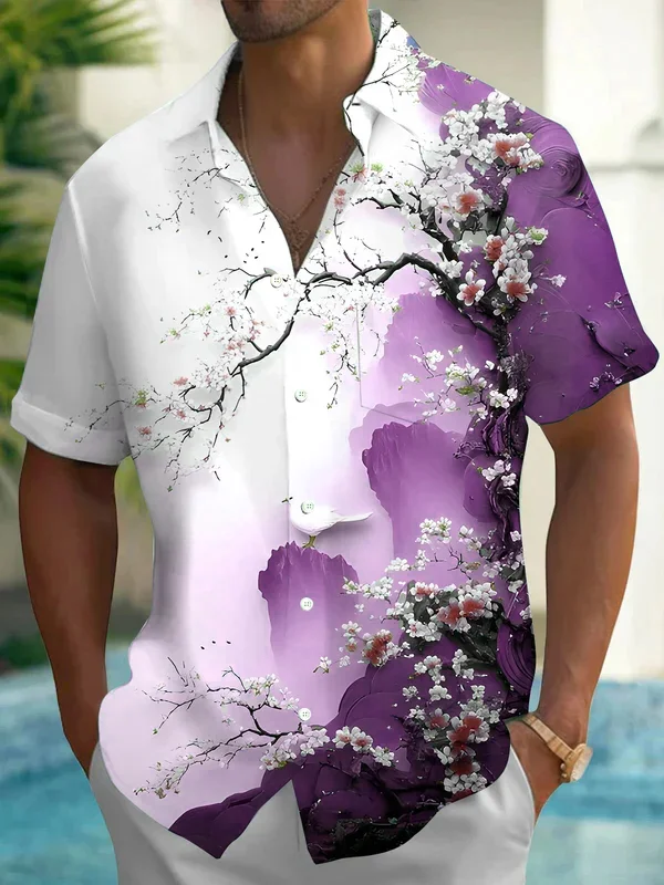 Royaura® Hawaiian Floral Print Men's Button Pocket Short Sleeve Shirt Big & Tall