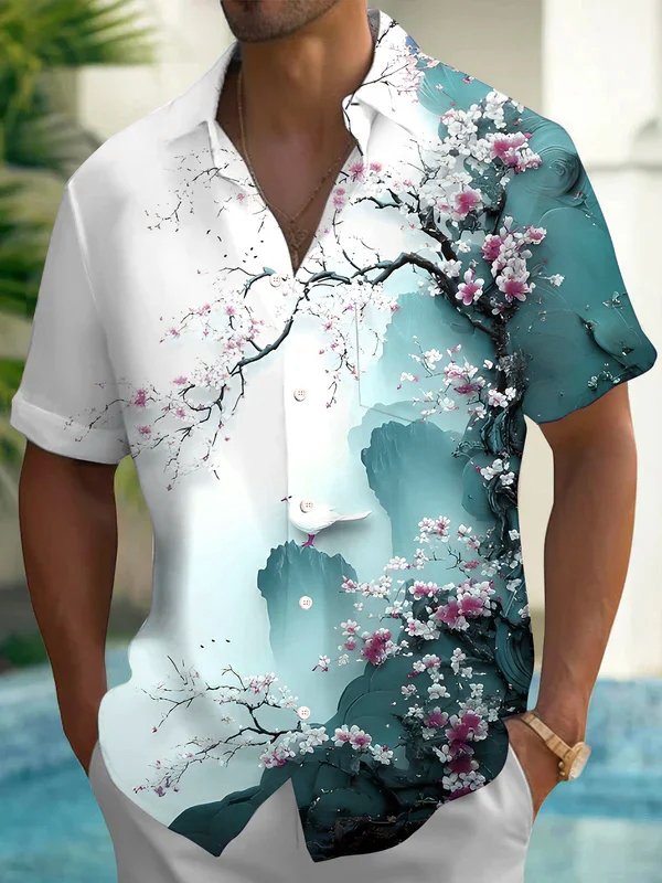 Royaura® Hawaiian Floral Print Men's Button Pocket Short Sleeve Shirt Big & Tall
