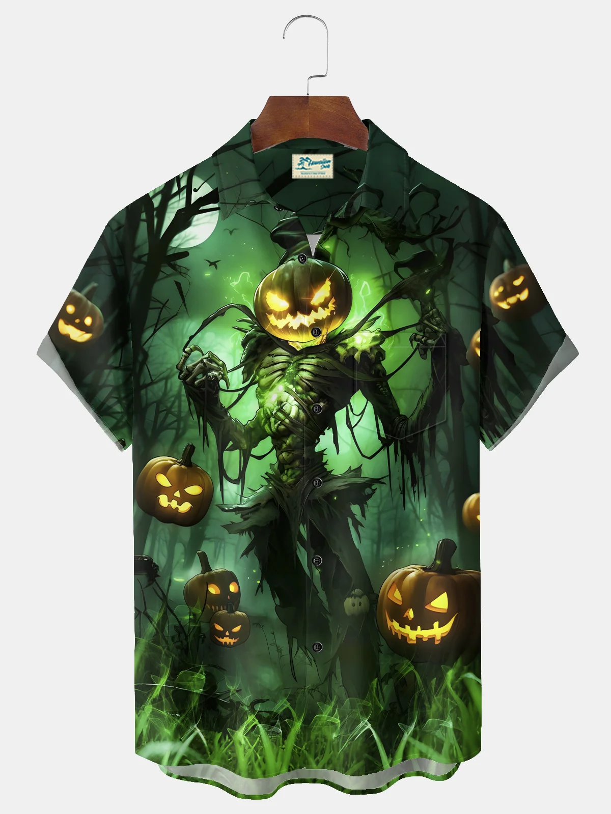 Royaura® Halloween Pumpkin Skull Print Casual Stylish Hawaiian Shirt Summer Shirts Pocket Short Sleeve Shirt Big Tall