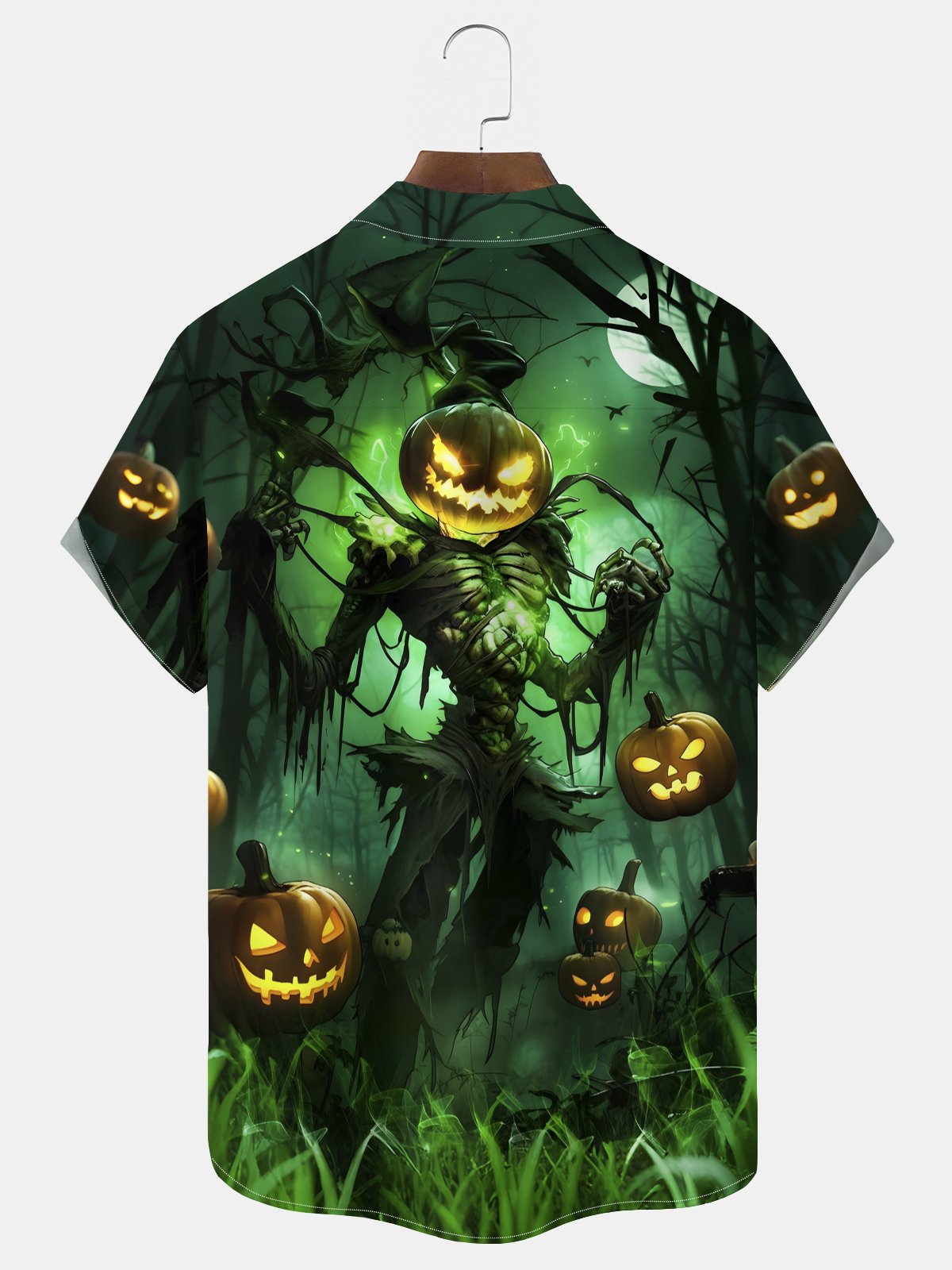 Royaura® Halloween Pumpkin Skull Print Casual Stylish Hawaiian Shirt Summer Shirts Pocket Short Sleeve Shirt Big Tall