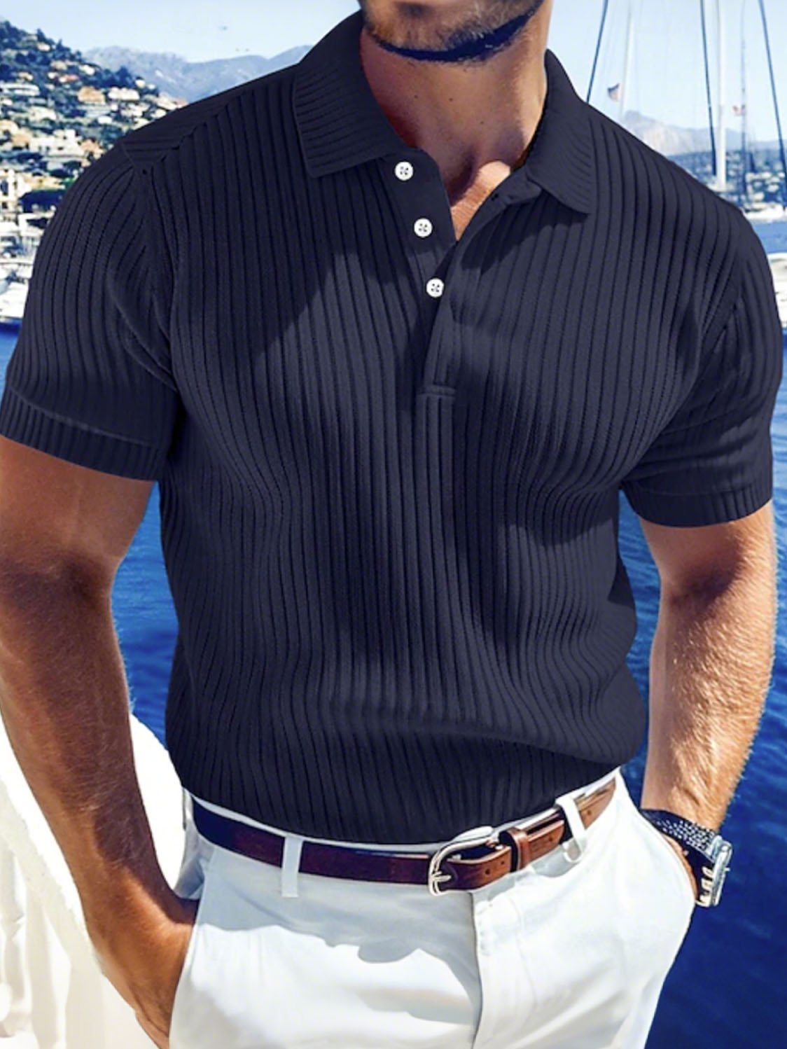 Royaura® Men's Striped Short Sleeve Button POLO Shirt Big & Tall