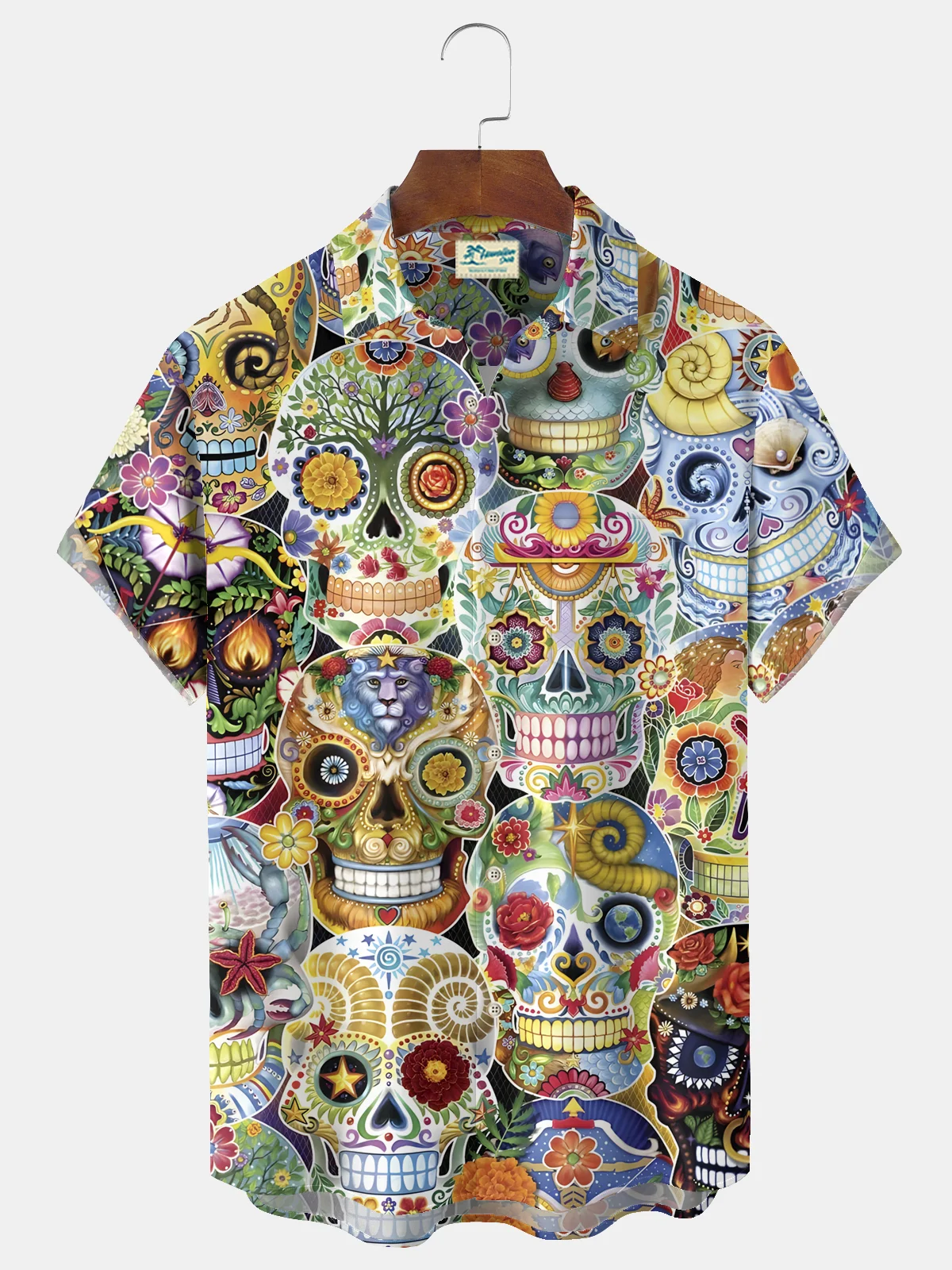 Royaura® Halloween Skull Art Print Casual Stylish Hawaiian Shirt Summer Shirts Pocket Short Sleeve Shirt Big Tall