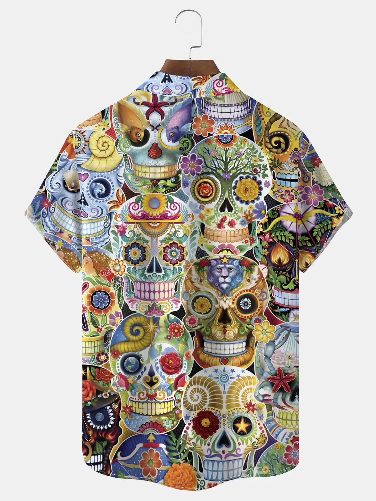 Royaura® Halloween Skull Art Print Casual Stylish Hawaiian Shirt Summer Shirts Pocket Short Sleeve Shirt Big Tall
