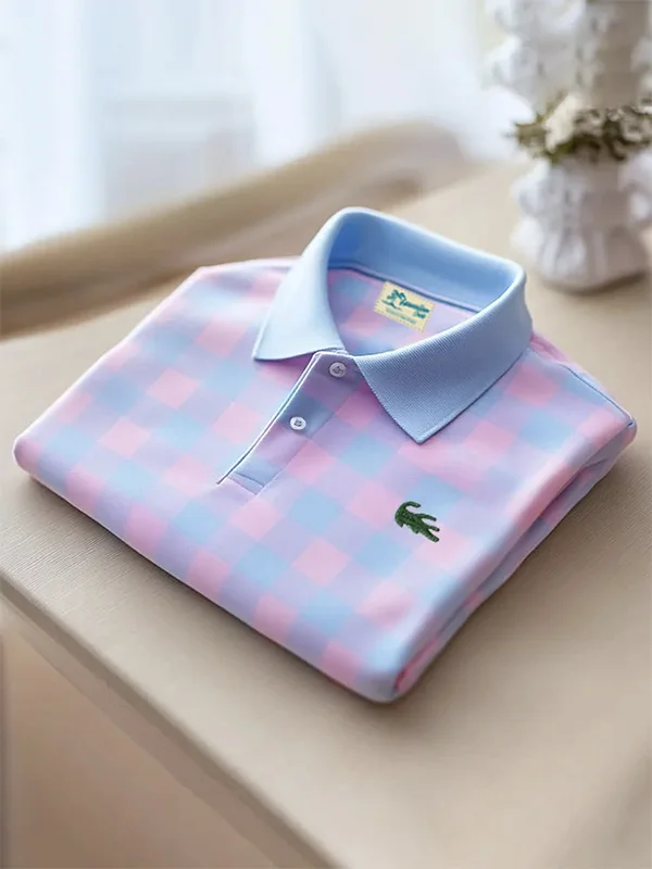 Royaura® Basic Casual Logo Polo Shirt Men's Stylish Plaid Lapel Polo Shirt Large & Tall Sizes