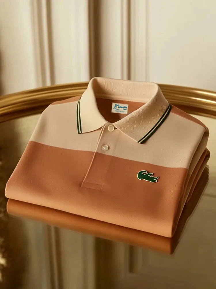 Royaura® Basic Colorblock Striped Logo Print Men's Button-Down Polo Shirt Big & Tall