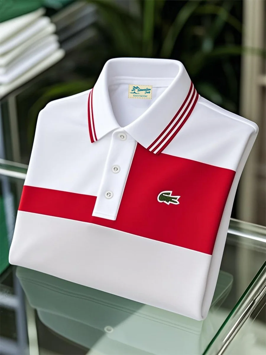 Royaura® Men's Classic Business Stripe Logo Print Button-Down Polo Shirt Big & Tall