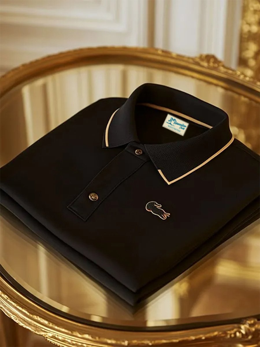 Royaura® Men's Classic Business Solid Logo Print Button-Down Polo Shirt Big & Tall