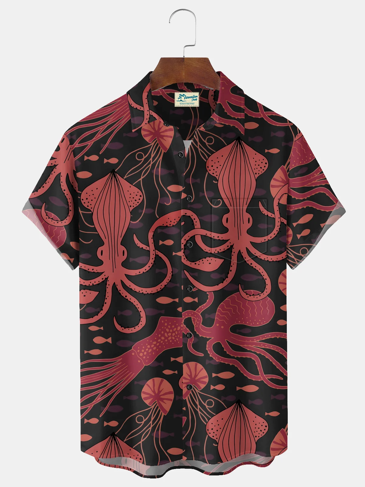 Royaura® Beach Vacation Men's Casual Stylish Hawaiian Shirt Summer Shirts Octopus Print Pocket Short Sleeve Sleeve Shirt Big Tall