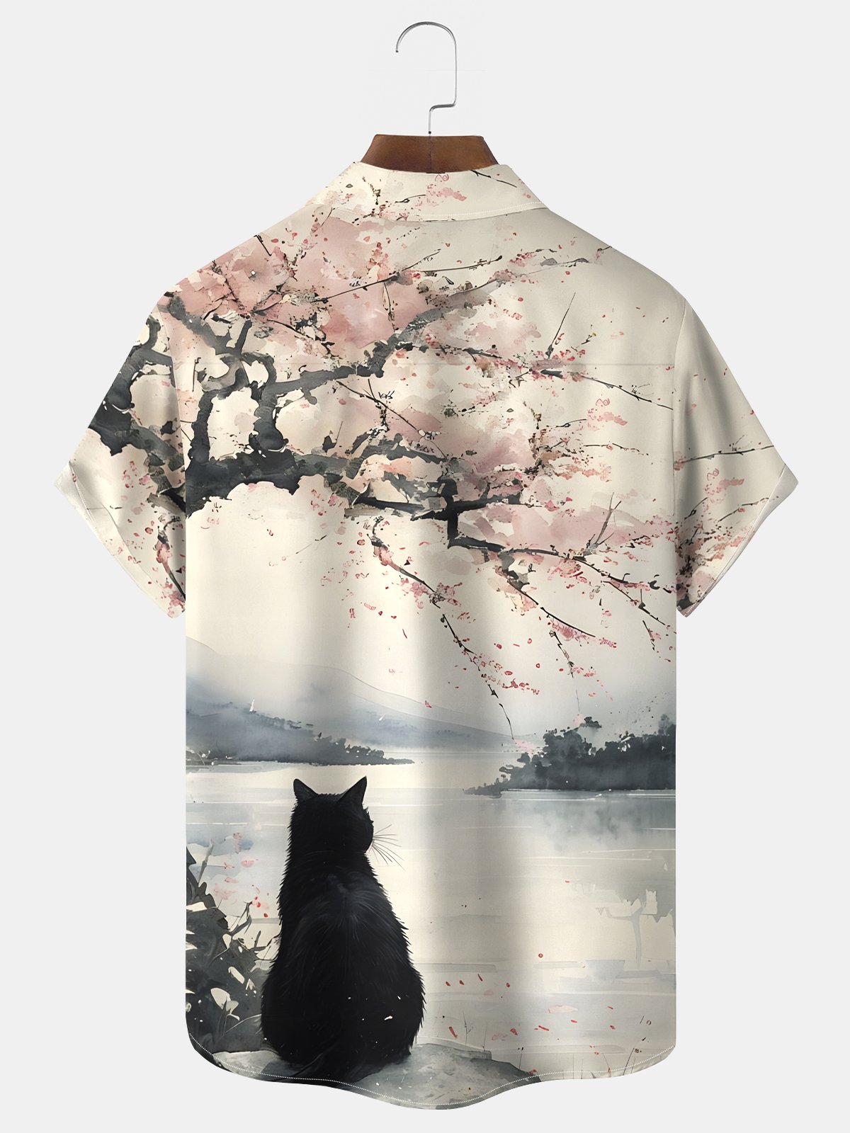 Royaura® Beach Vacation Men's Casual Stylish Cat Print Wrinkle Free Seersucker Hawaiian Summer Shirts Short Sleeve Shirt Big Tall