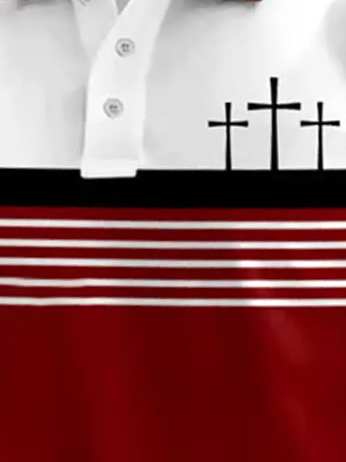 Royaura® Men's Retro Colorblock Striped Cross Print Button-Down Polo Shirt Big & Tall