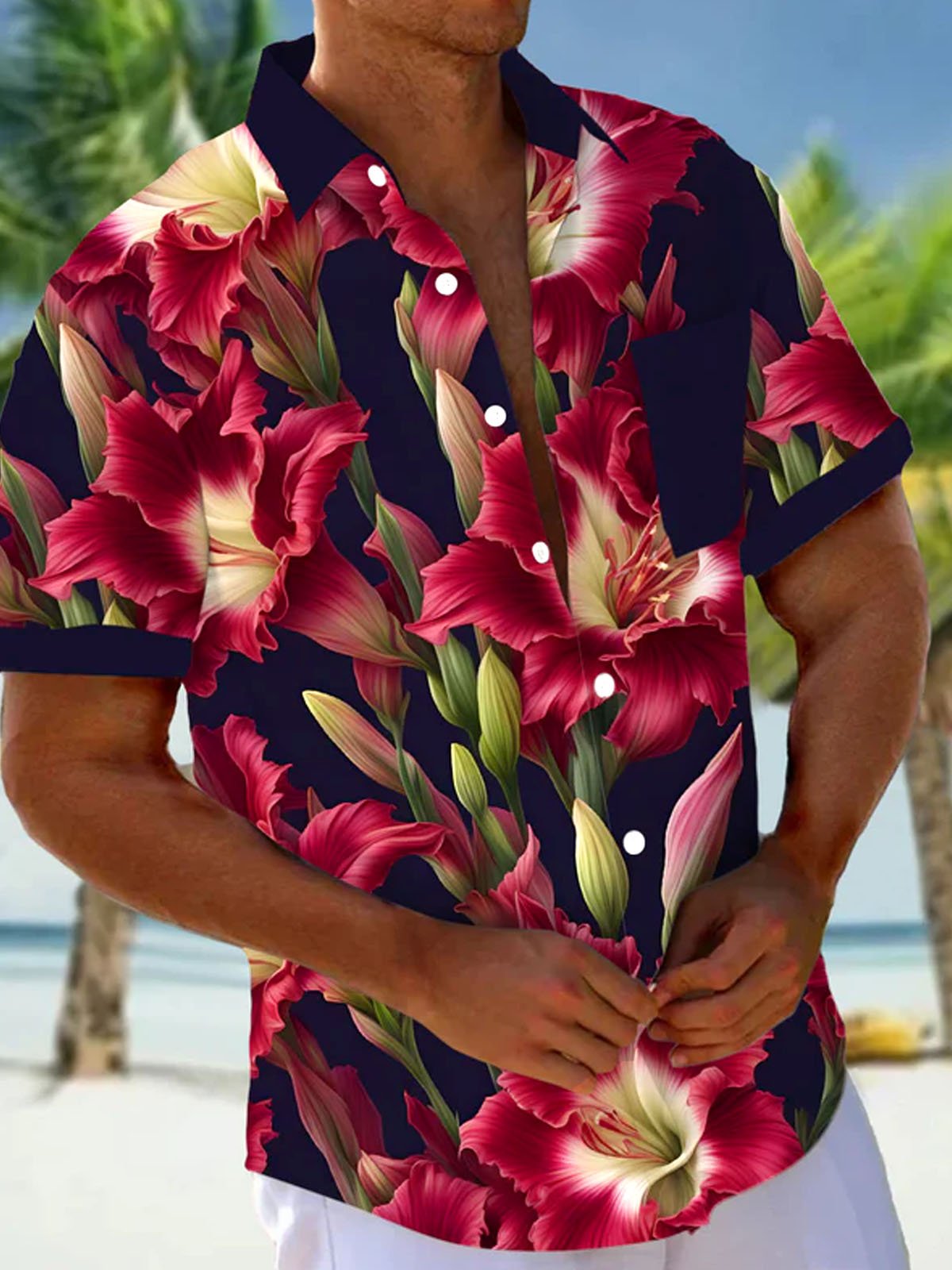 Royaura® Hawaiian Party Floral Print Men's Button Pocket Short Sleeve Shirt Big & Tall