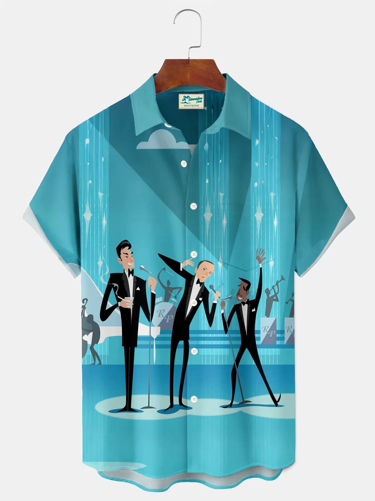 Royaura® Retro 1950s Mid-century Atomic Age Geometric Graphic Print Men's Button Pocket Short Sleeve Shirt Big & Tall