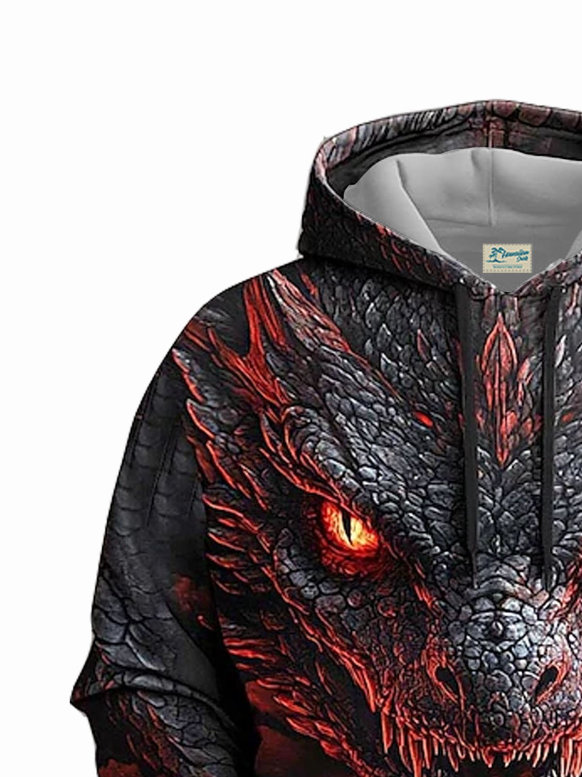 Royaura® Men's Retro Dragon Print Long Sleeve Drawstring Hoodie Big & Tall