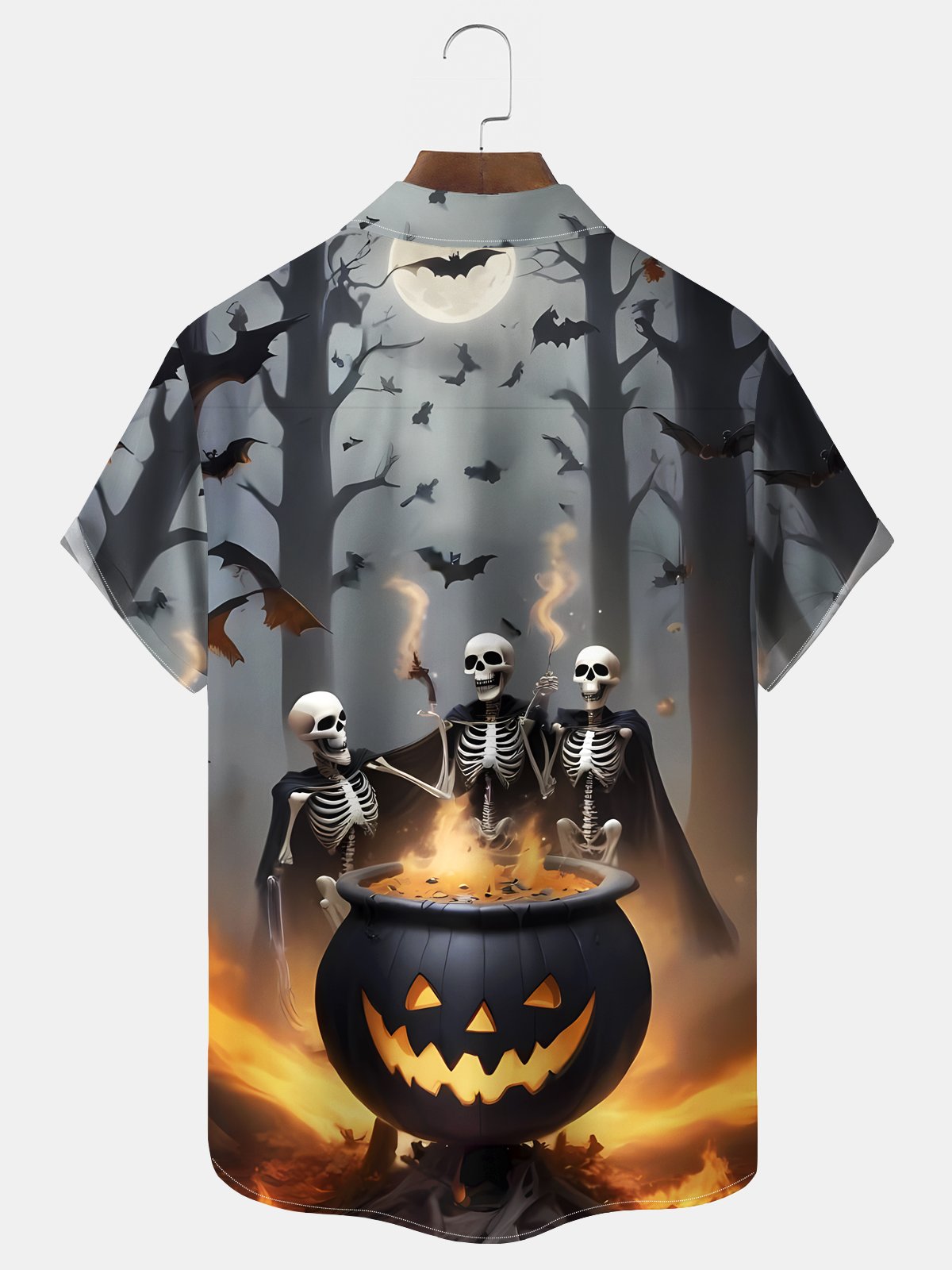 Royaura® Halloween Skeleton Print Casual Stylish Hawaiian Shirt Summer Shirts Pocket Short Sleeve Shirt Big Tall