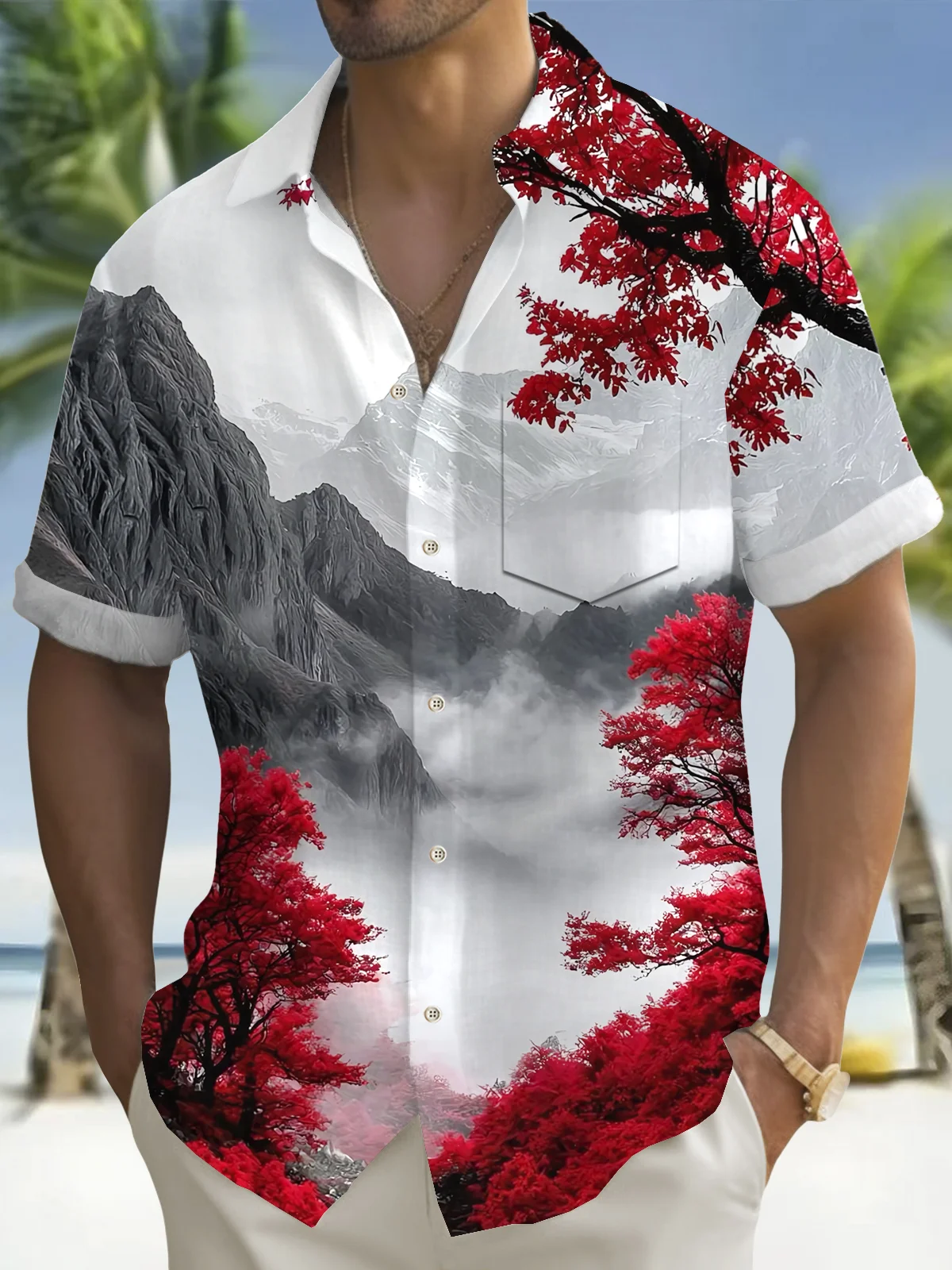 Royaura® Beach Vacation Men's Casual Stylish Hawaiian Shirt Summer Shirts Plant Print Pocket Short Sleeve Sleeve Shirt Big Tall