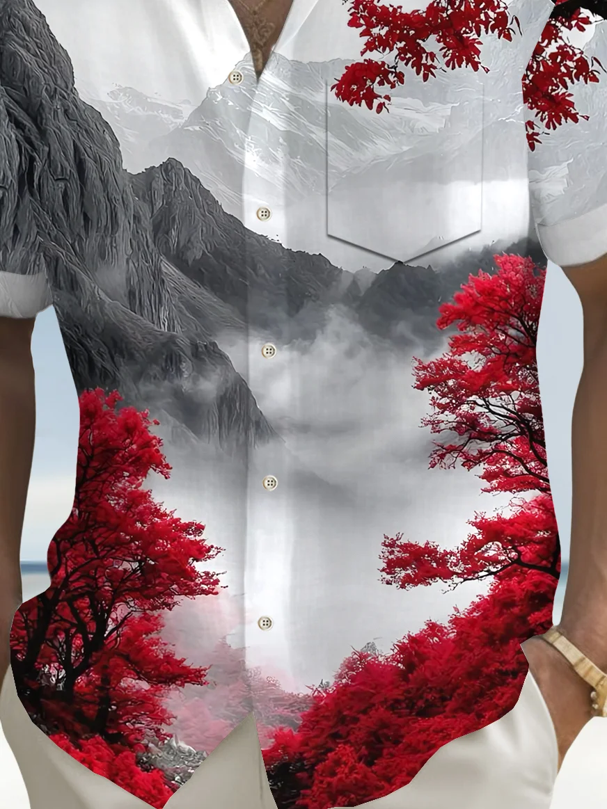 Royaura® Beach Vacation Men's Casual Stylish Hawaiian Shirt Summer Shirts Plant Print Pocket Short Sleeve Sleeve Shirt Big Tall