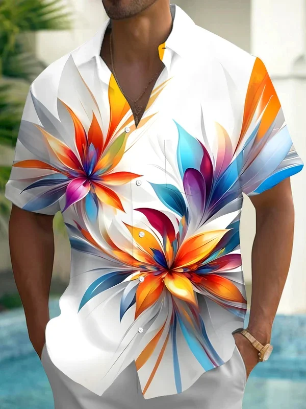 Royaura® Hawaiian Art Floral Print Men's Button Pocket Short Sleeve Shirt Big & Tall