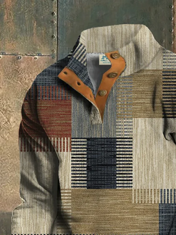 Royaura® Men's Vintage Plaid Button-Down Long Sleeve Sweatshirt Big & Tall