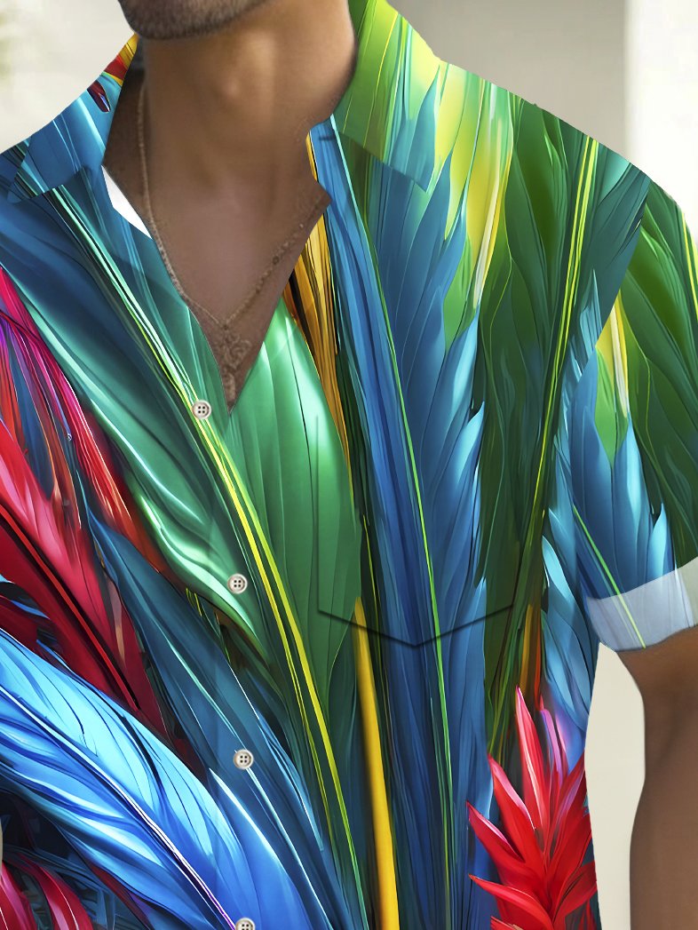 Royaura® Beach Vacation Men's Casual Stylish Hawaiian Shirt Summer Shirts Plant Print Pocket Short Sleeve Sleeve Shirt Big Tall