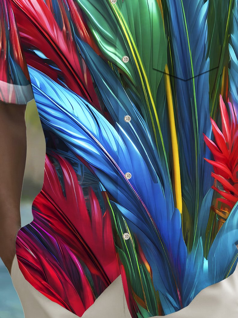 Royaura® Beach Vacation Men's Casual Stylish Hawaiian Shirt Summer Shirts Plant Print Pocket Short Sleeve Sleeve Shirt Big Tall