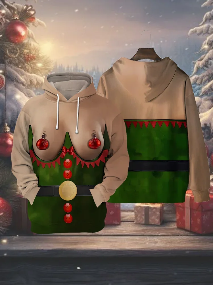 Royaura® Men's Christmas Funny Print Drawstring Hooded Sweatshirt Big & Tall