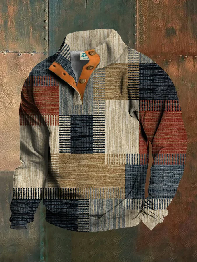 Royaura® Men's Vintage Plaid Button-Down Long Sleeve Sweatshirt Big & Tall