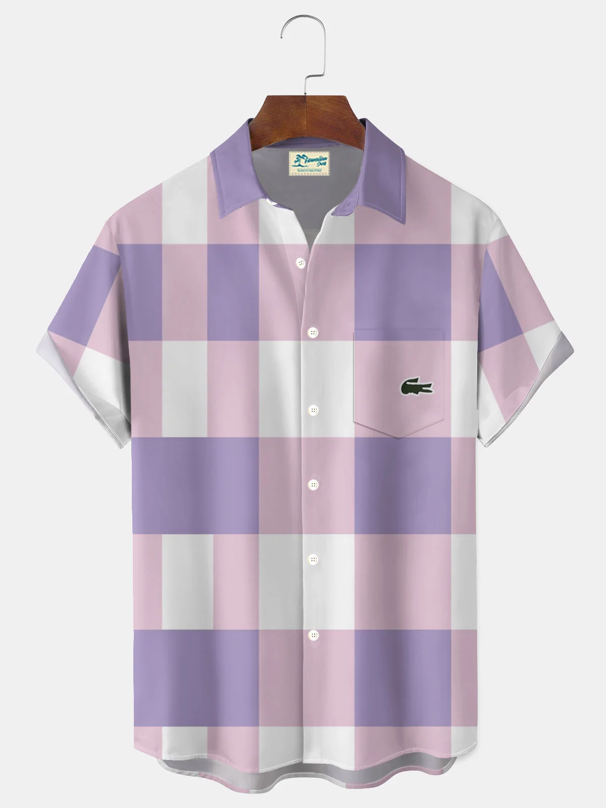 Royaura® Men's Retro Geometric Color Block Print Button Pocket Short Sleeve Shirt Big & Tall