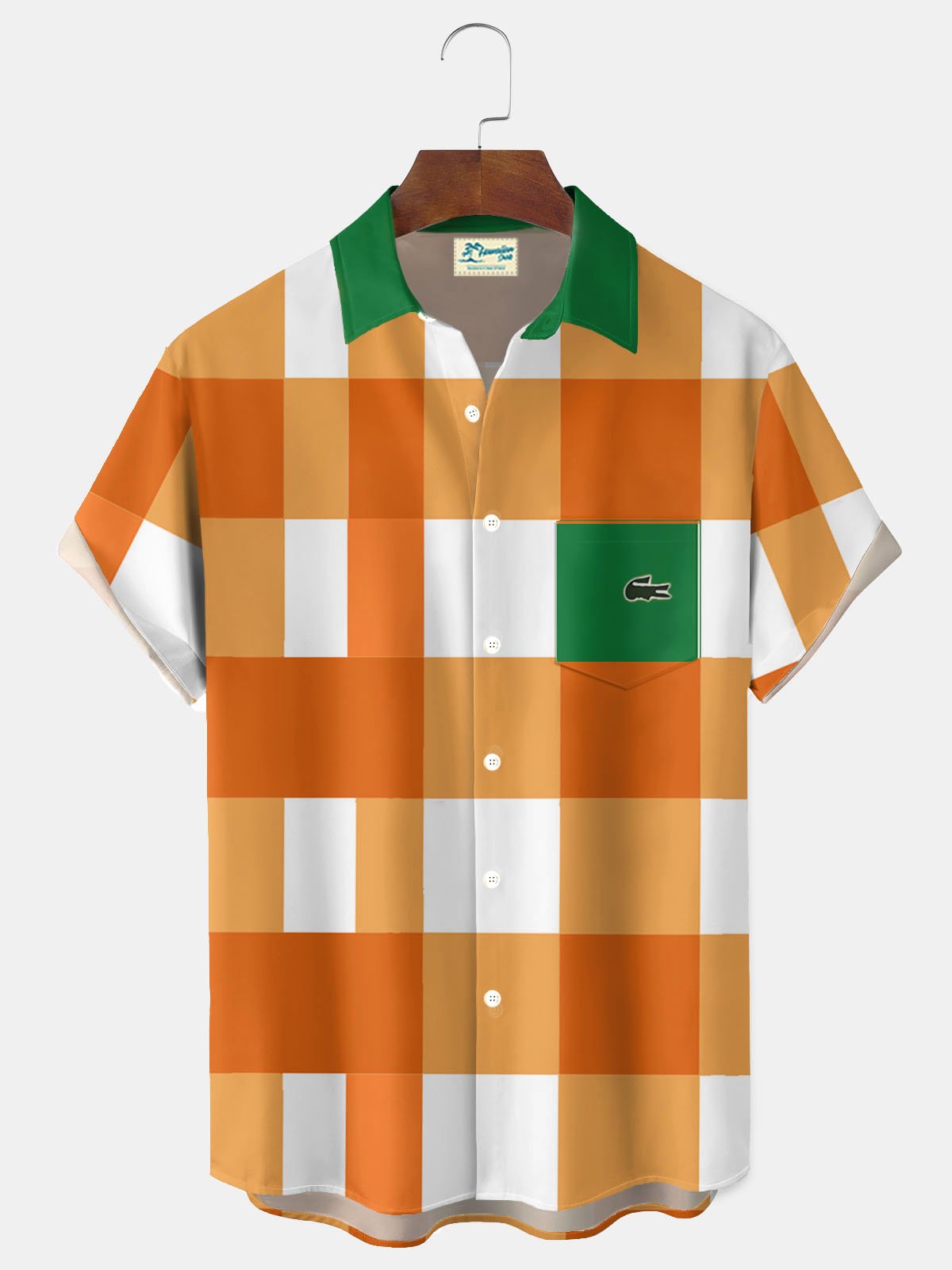 Royaura® Men's Retro Geometric Color Block Print Button Pocket Short Sleeve Shirt Big & Tall