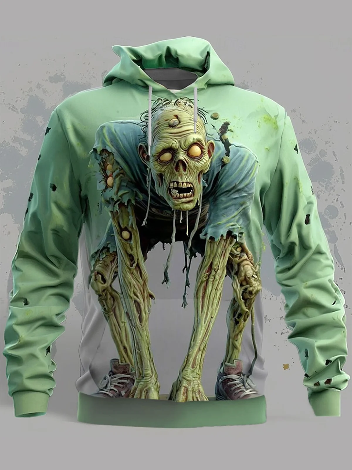 Royaura® Halloween Zombie Monster Print Men's Drawstring Stretch Large Size Pullover Sweatshirt