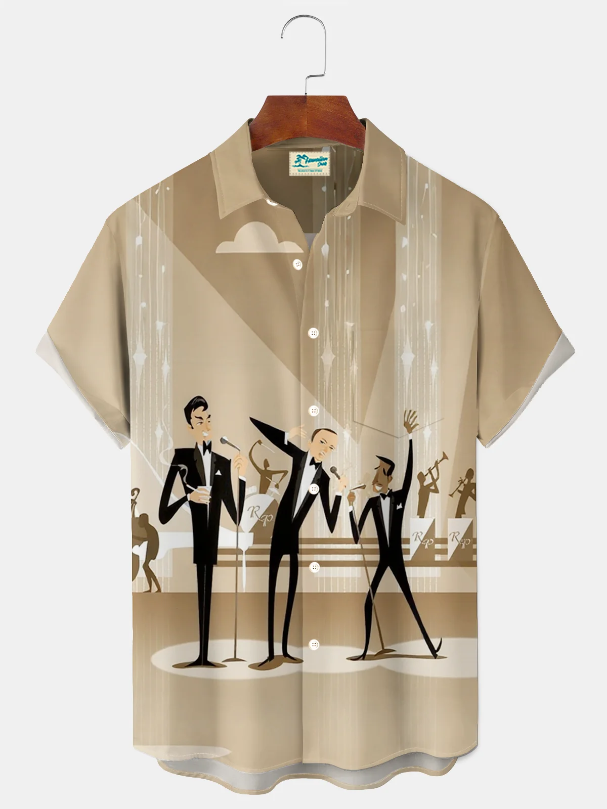 Royaura® Retro 1950s Mid-century Atomic Age Geometric Graphic Print Men's Button Pocket Short Sleeve Shirt Big & Tall