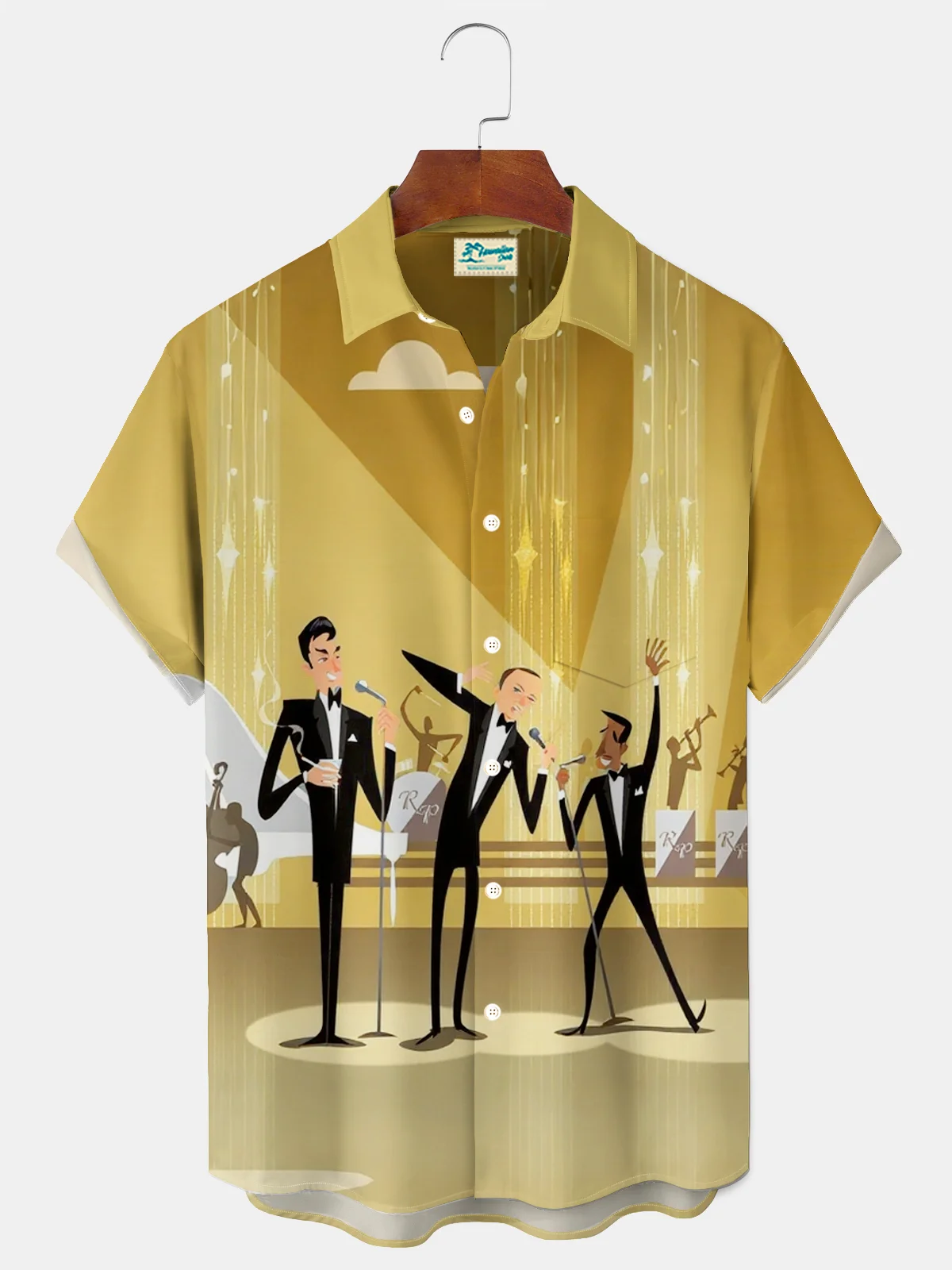 Royaura® Retro 1950s Mid-century Atomic Age Geometric Graphic Print Men's Button Pocket Short Sleeve Shirt Big & Tall