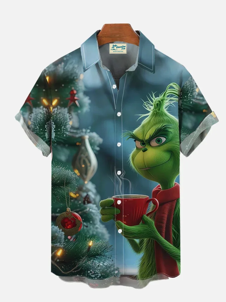 Royaura® Christmas Holiday Print Pocket Short Sleeve Shirt Big & Tall