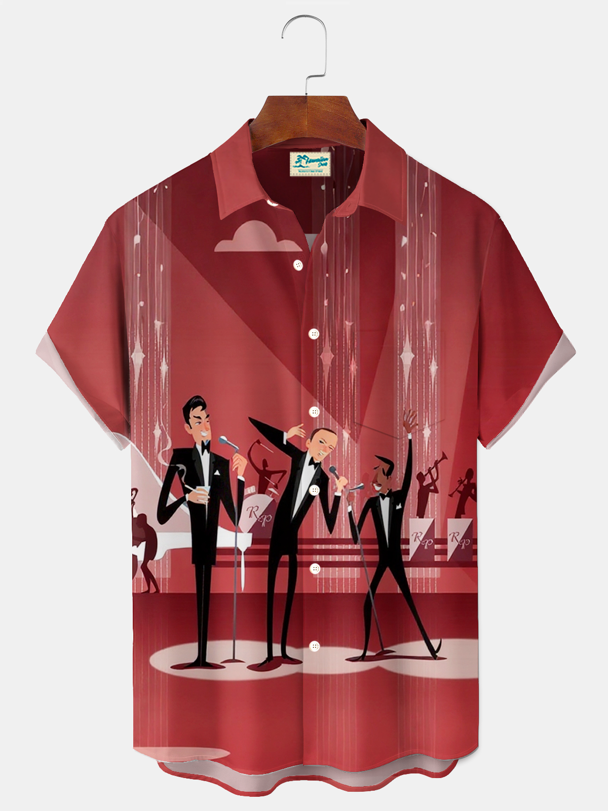 Royaura® Retro 1950s Mid-century Atomic Age Geometric Graphic Print Men's Button Pocket Short Sleeve Shirt Big & Tall