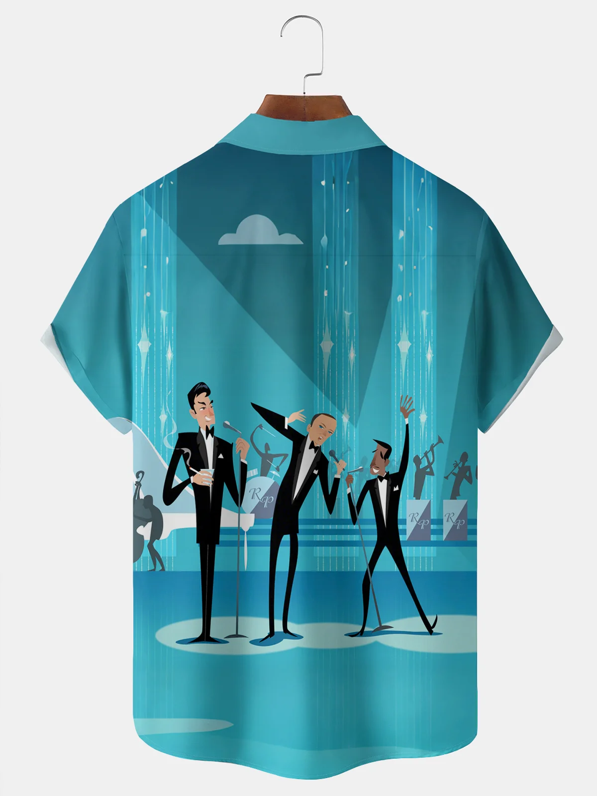 Royaura® Retro 1950s Mid-century Atomic Age Geometric Graphic Print Men's Button Pocket Short Sleeve Shirt Big & Tall