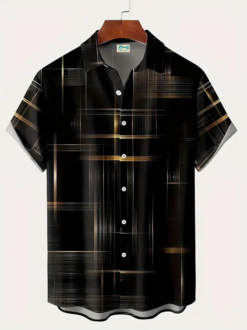 Royaura® Vintage Geometric Art Print Men's Button Pocket Short Sleeve Shirt Big & Tall
