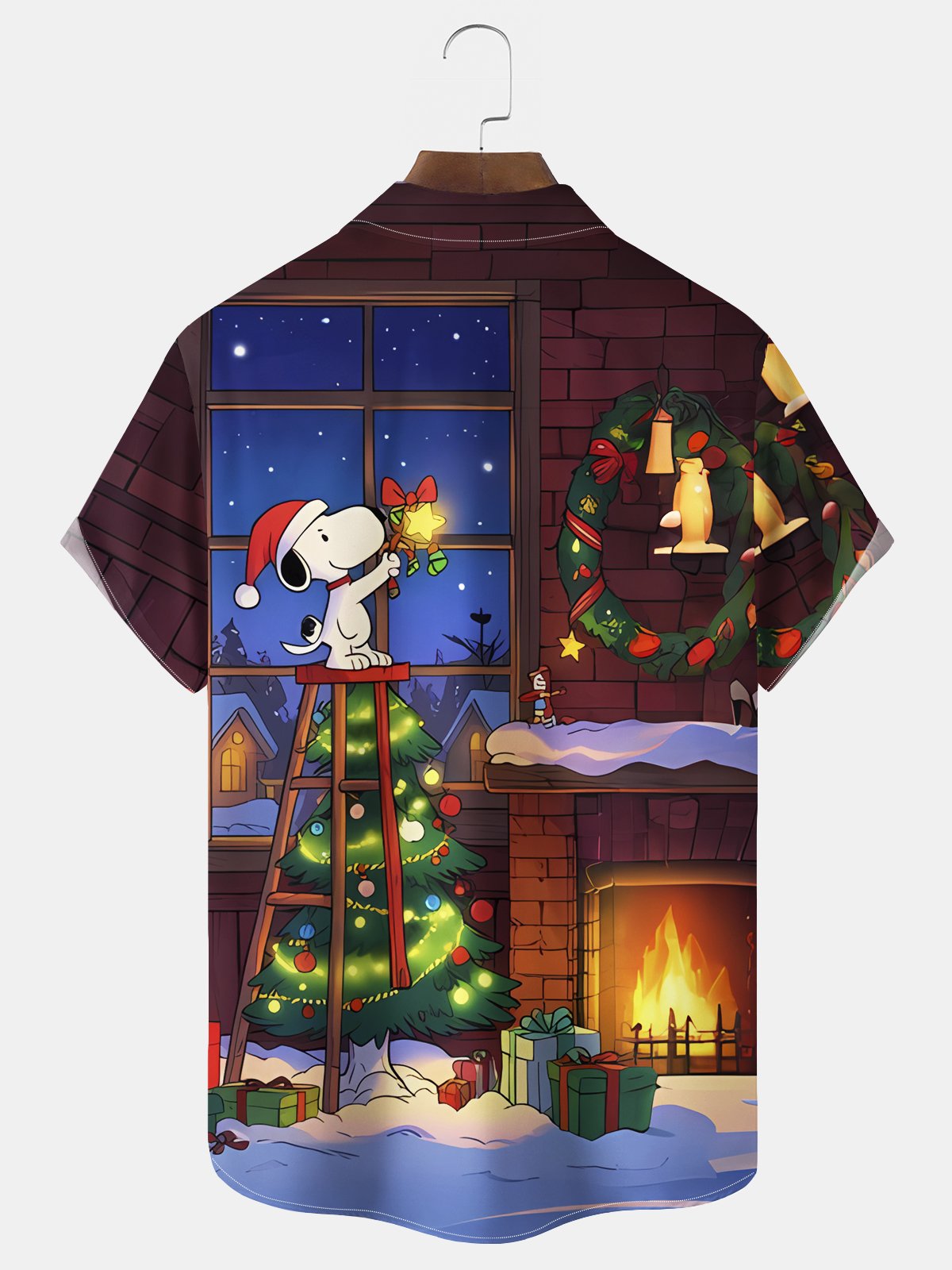 Royaura® Christmas Cartoon Print Casual Stylish Hawaiian Shirt Summer Shirts Pocket Short Sleeve Shirt Big Tall