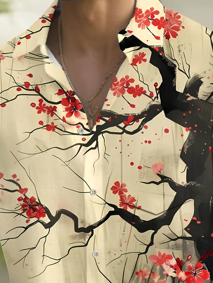 Royaura® Beach Vacation Men's Casual Stylish Hawaiian Shirt Summer Shirts Flowers Print Pocket Short Sleeve Sleeve Shirt Big Tall