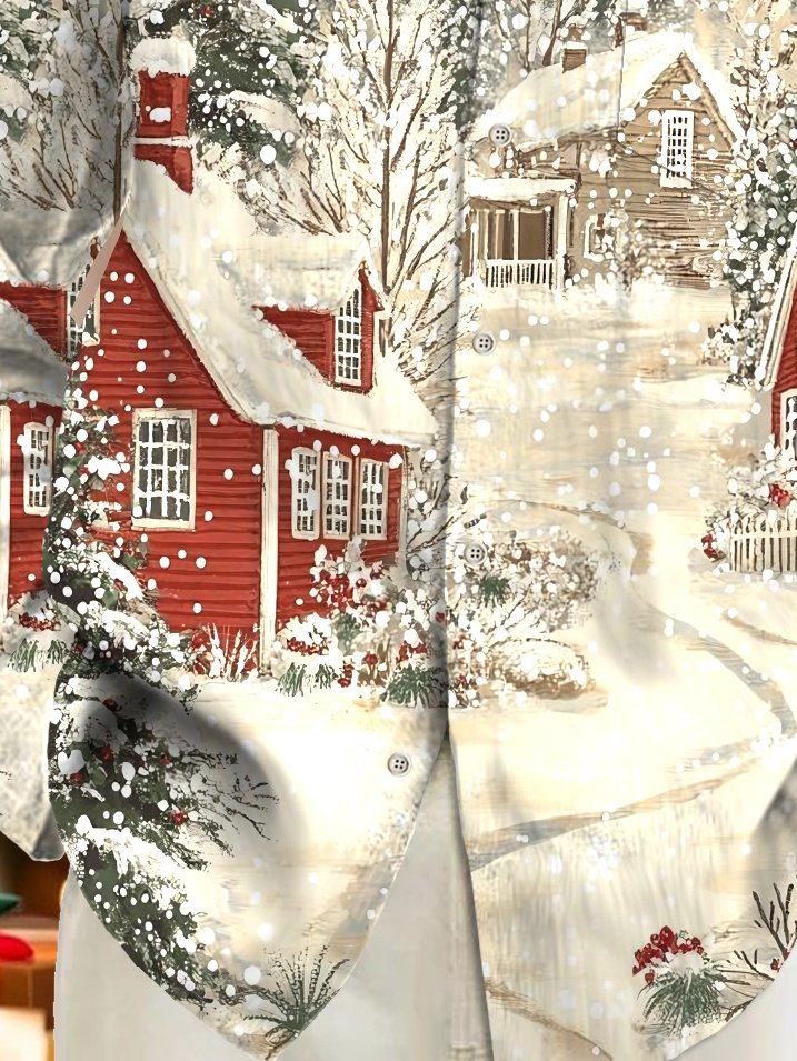 Royaura® Christmas Cartoon Print Casual Fashion Men's Button Pocket Long Sleeve Shirt Big Tall