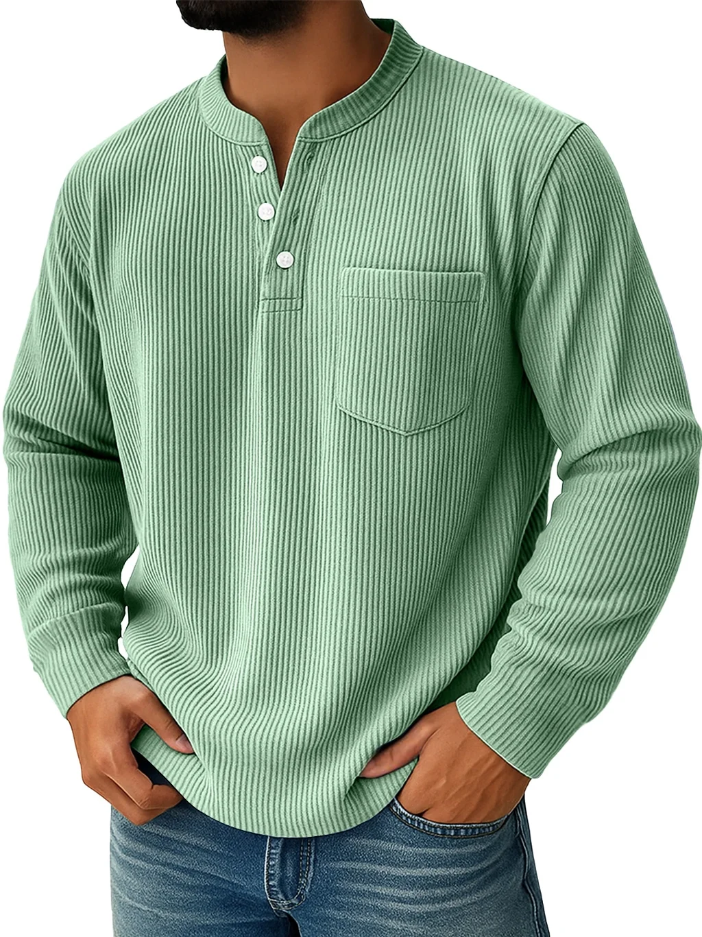 Royaura® Men's Corduroy Crew Neck Button-Down Long Sleeve T-Shirt Big & Tall