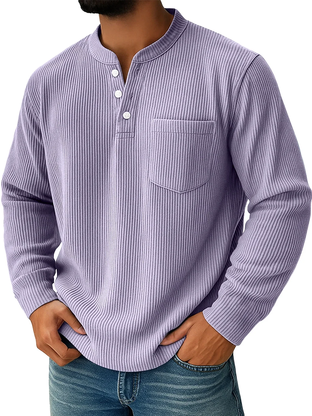 Royaura® Men's Corduroy Crew Neck Button-Down Long Sleeve T-Shirt Big & Tall