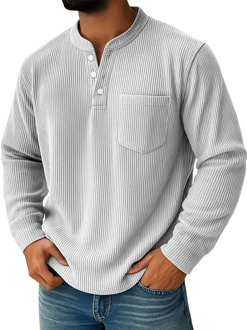Royaura® Men's Corduroy Crew Neck Button-Down Long Sleeve T-Shirt Big & Tall