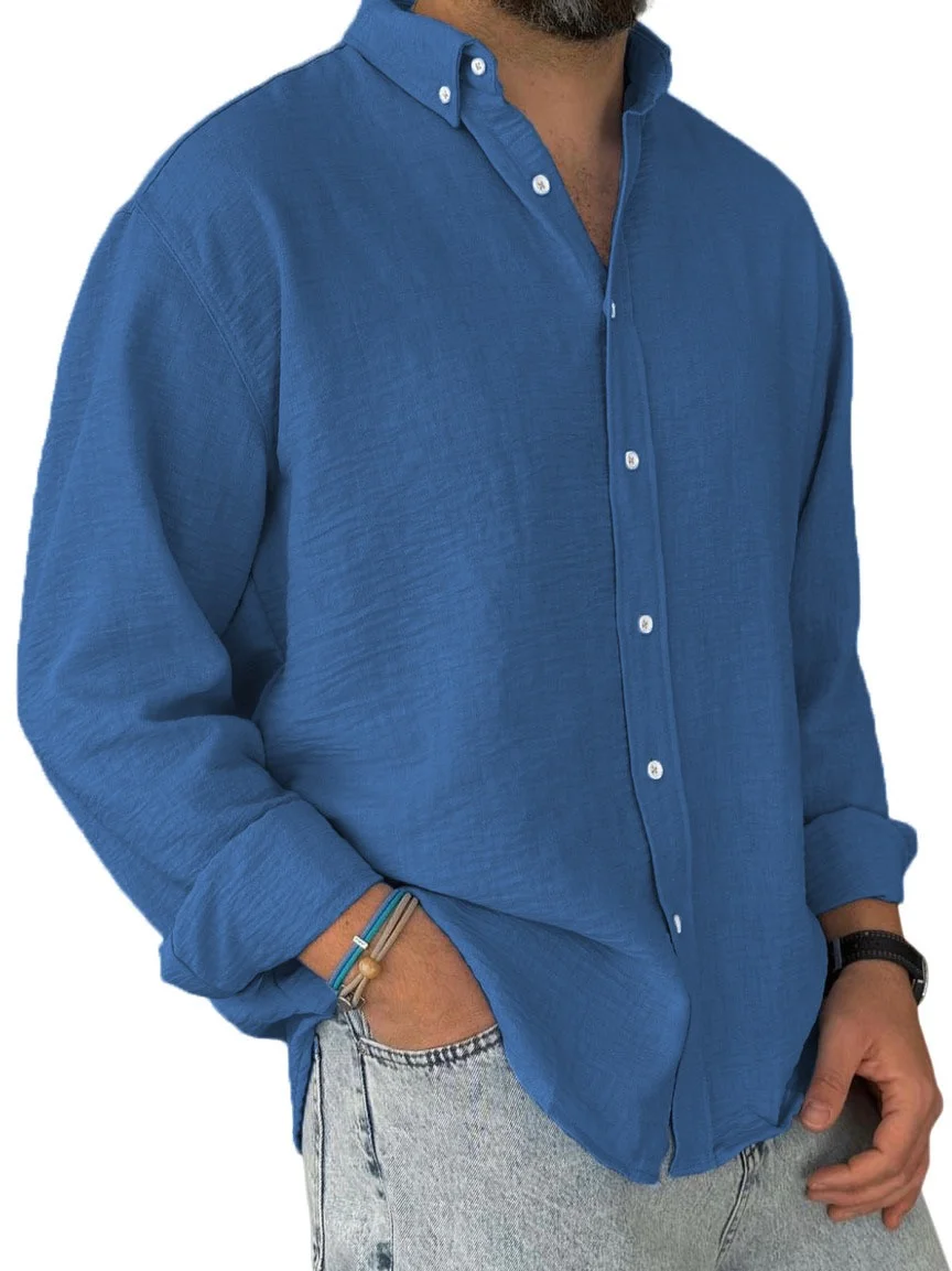 Royaura® Basic Solid Color Cotton Men's Lapel Button Pocket Long Sleeve Shirt Big & Tall