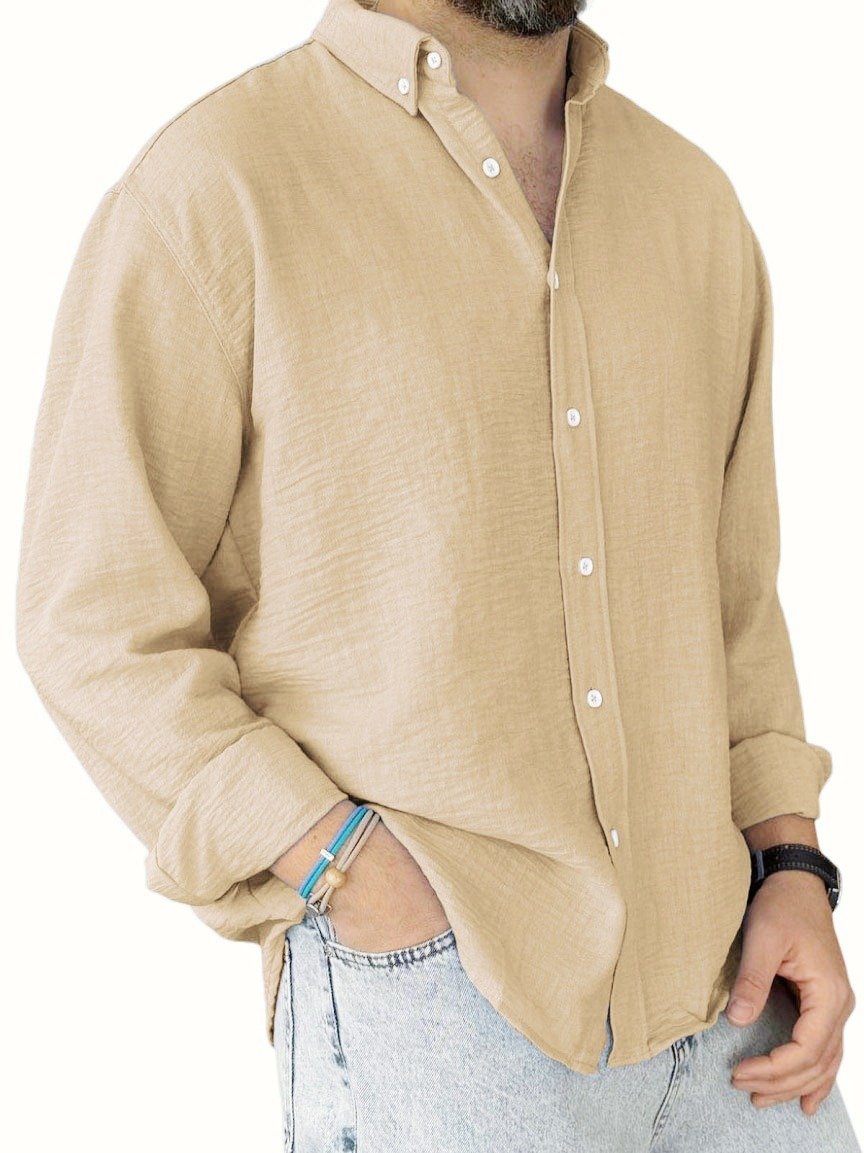 Royaura® Basic Solid Color Cotton Men's Lapel Button Pocket Long Sleeve Shirt Big & Tall