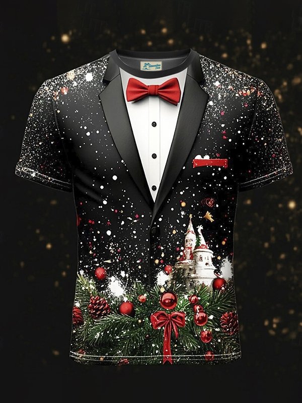 Royaura® Christmas Funny Suit Print Round Neck Short Sleeve T-Shirt Big & Tall