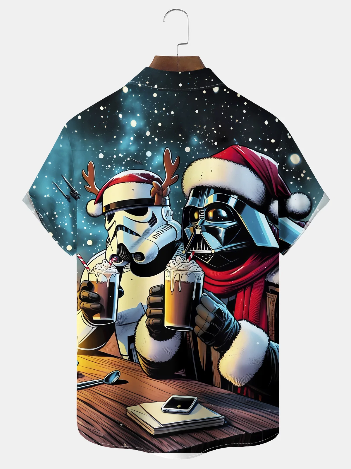 Royaura® Christmas Cartoon Print Casual Stylish Hawaiian Shirt Summer Shirts Pocket Short Sleeve Shirt Big Tall