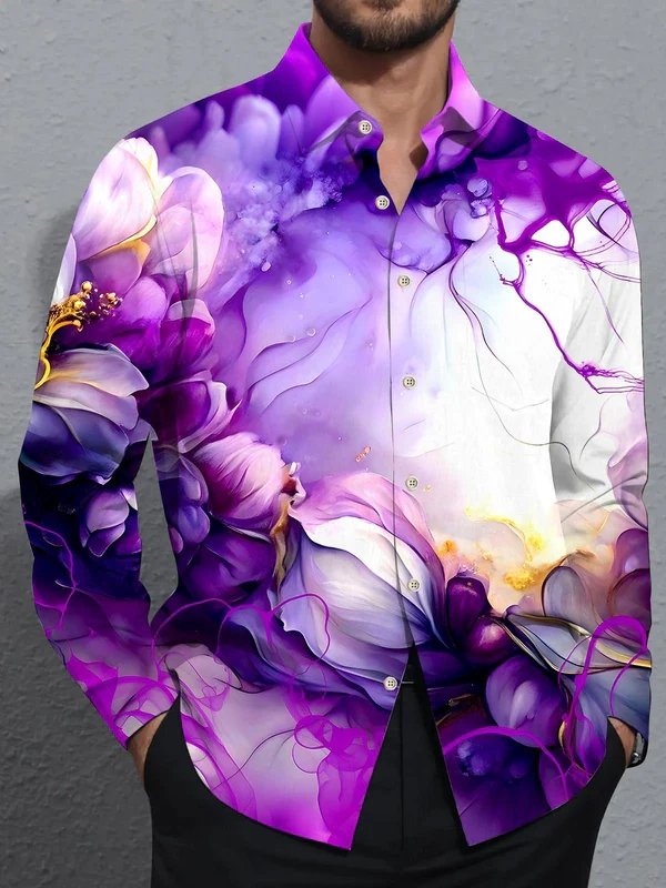 Royaura® Vintage Gradient Art Print Men's Button-Down Long Sleeve Shirt Big & Tall