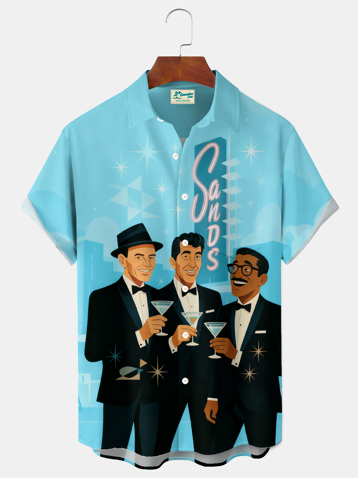 Royaura® Vintage Music Rat Pack Graphic Print Men's Button Pocket Short Sleeve Shirt Big & Tall