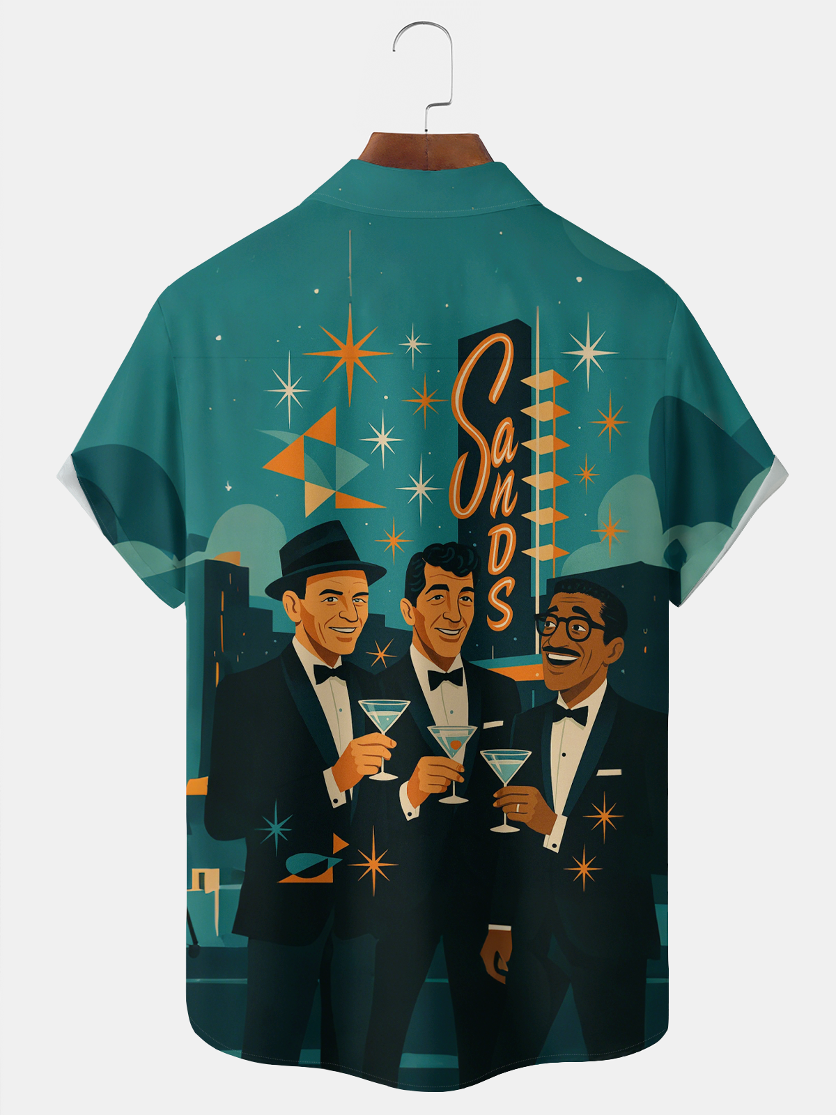 Royaura® Vintage Music Rat Pack Graphic Print Men's Button Pocket Short Sleeve Shirt Big & Tall