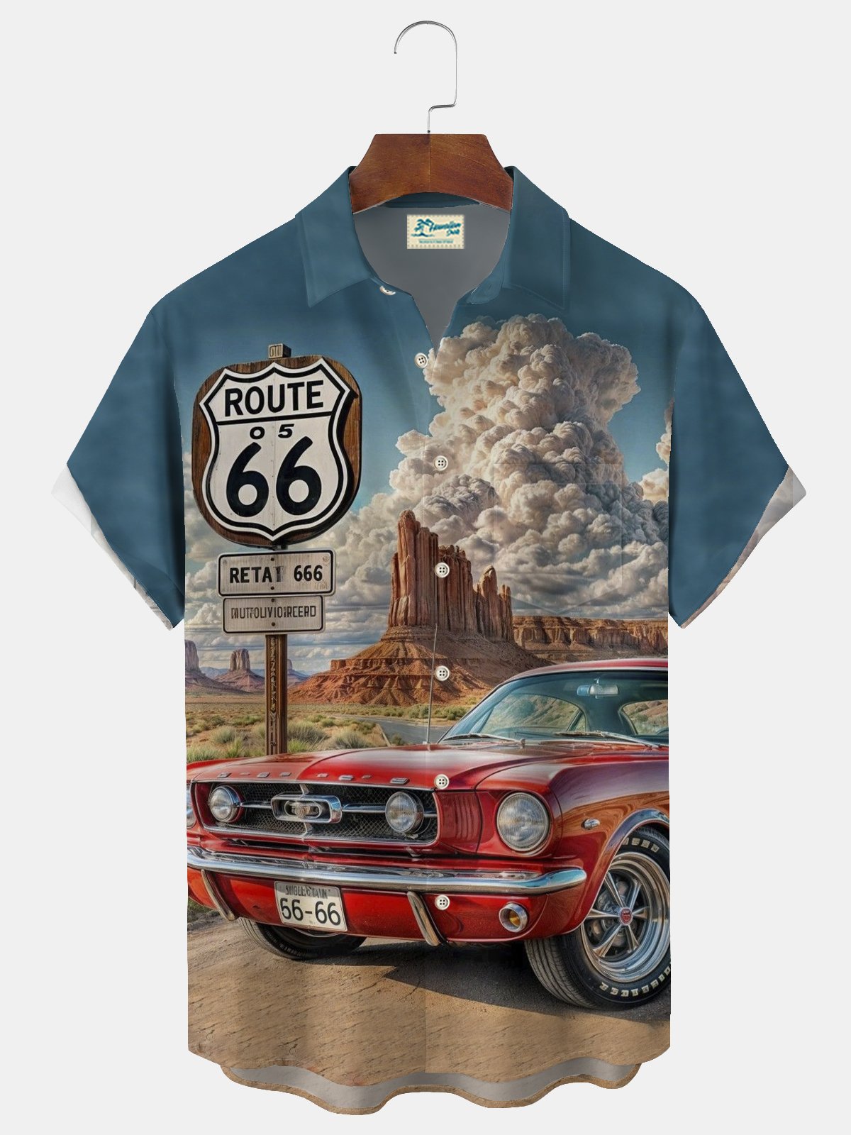Royaura® Retro Road Car Print Men's Pocket Short Sleeve Shirt Big & Tall