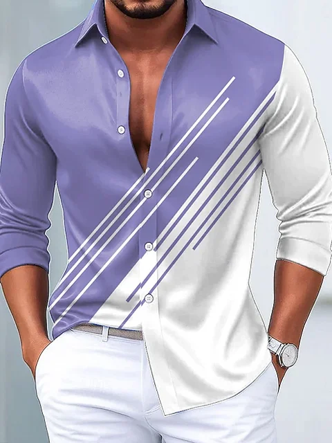 Royaura® Men's Retro Geometric Print Button Pocket Long Sleeve Shirt Big & Tall